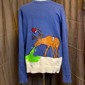 Men’s Large Ugly Christmas Sweater Reindeer Red Cup Sock Sick Funny Alex Stevens